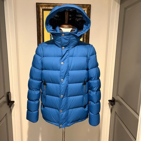 Burberry Puffer Jacket with zipper removable sleeves - Blue Size 40 - Picture 3 of 9